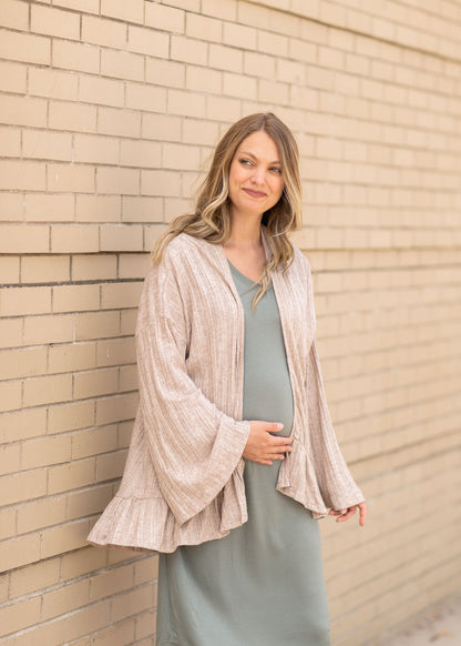 Open Front Ruffled Kimono Cardigan Tops