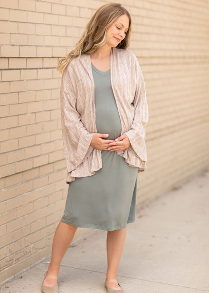 Open Front Ruffled Kimono Cardigan Tops Mocha / S