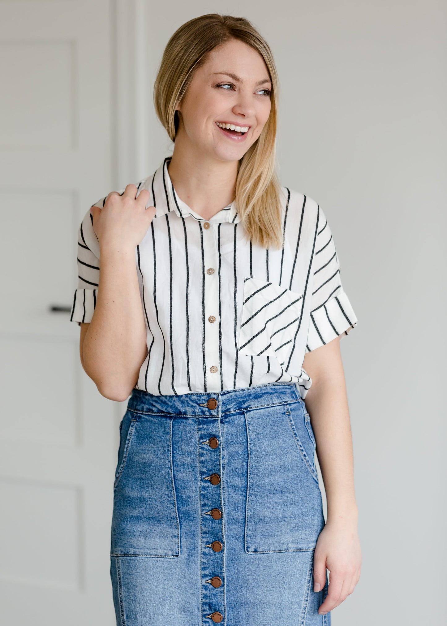 Oversized Button Up Striped Blouse - FINAL SALE Tops