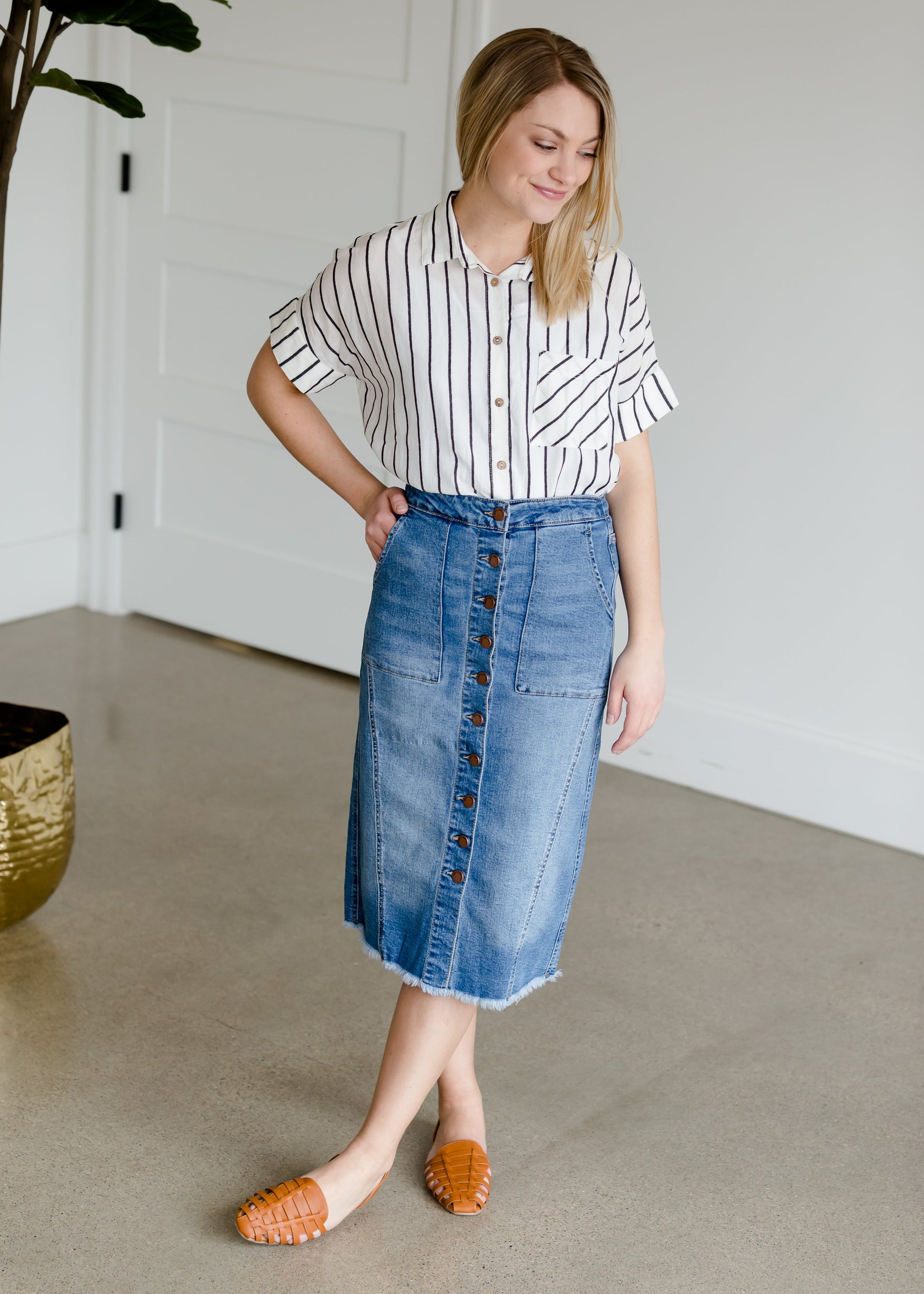 Oversized Button Up Striped Blouse - FINAL SALE Tops