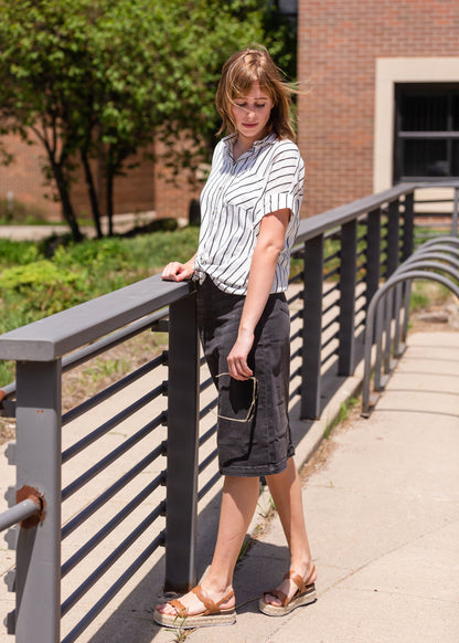 Oversized Button Up Striped Blouse - FINAL SALE Tops