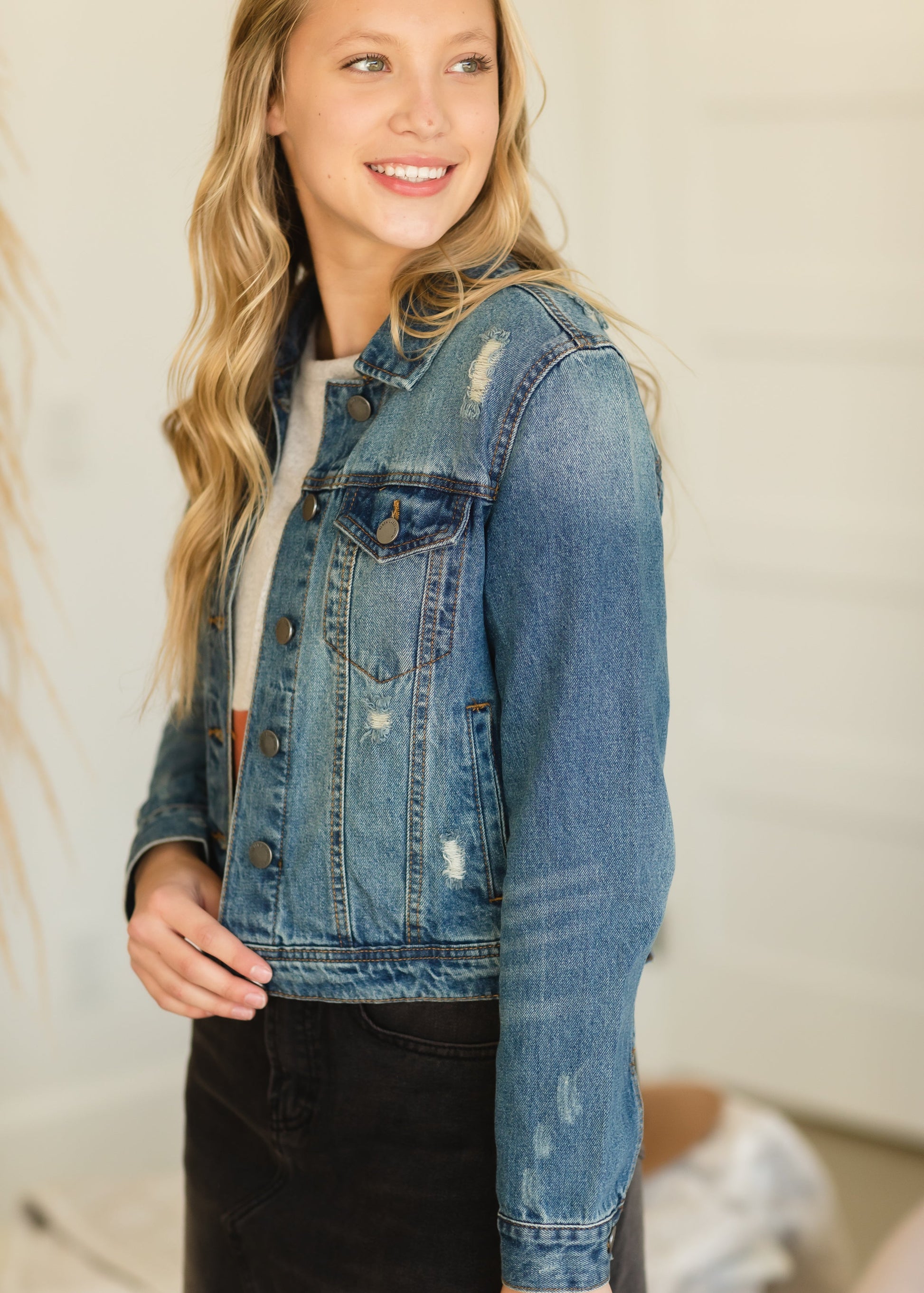 Oversized  Distressed Denim Jacket - FINAL SALE Tops