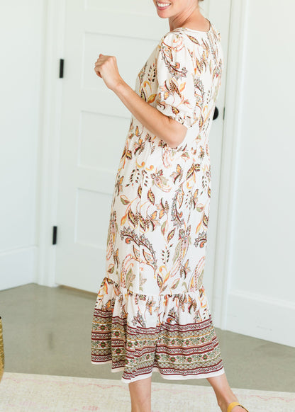 Paisley Print Cream Midi Dress - FINAL SALE Dresses