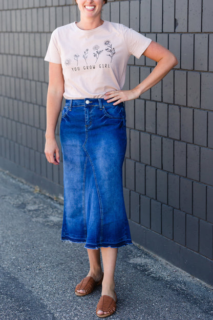 Panel Front Denim Jean Midi Skirt - FINAL SALE Skirts