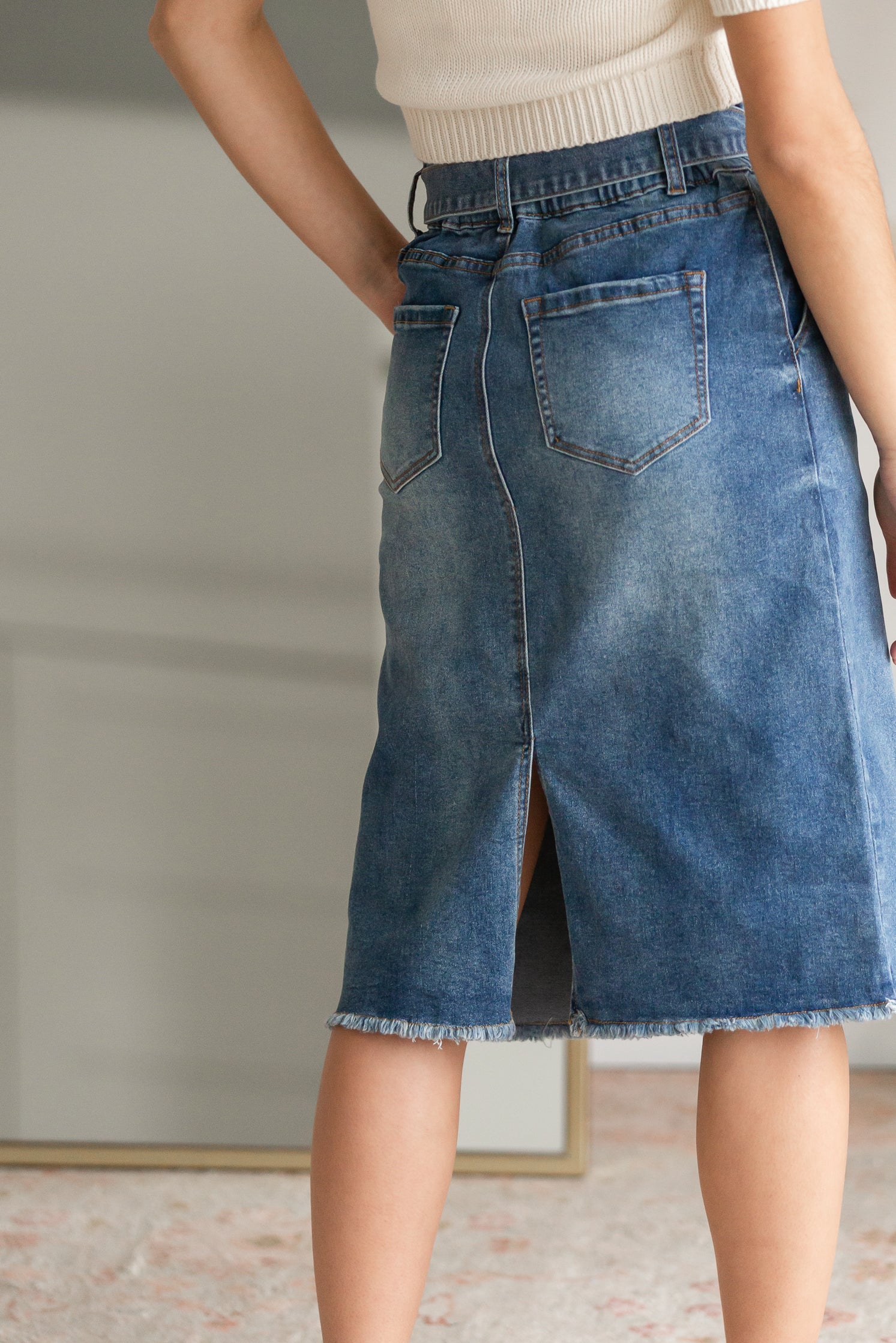 Paperbag Denim Midi Skirt Skirts Hayden