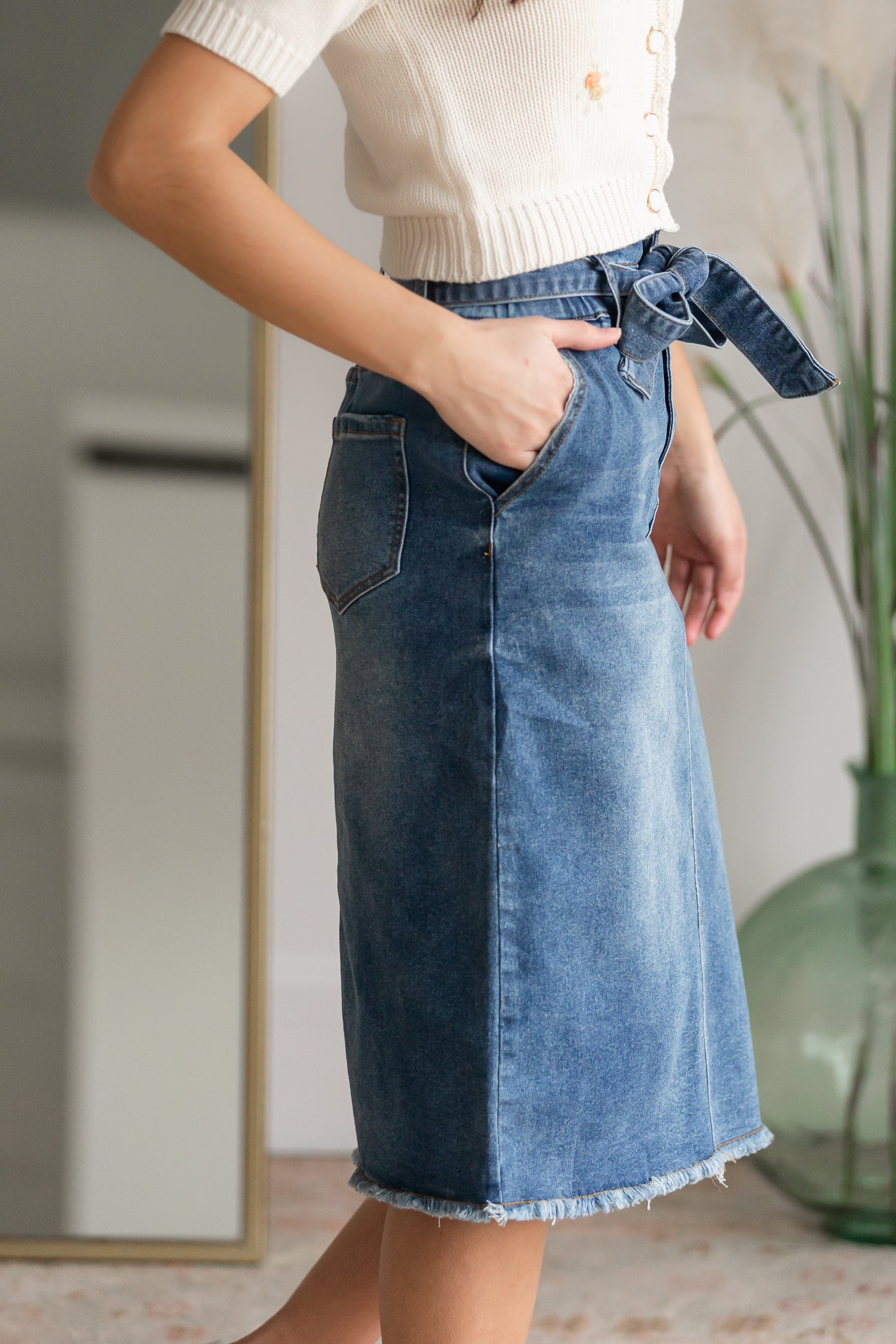 Paperbag Denim Midi Skirt Skirts Hayden