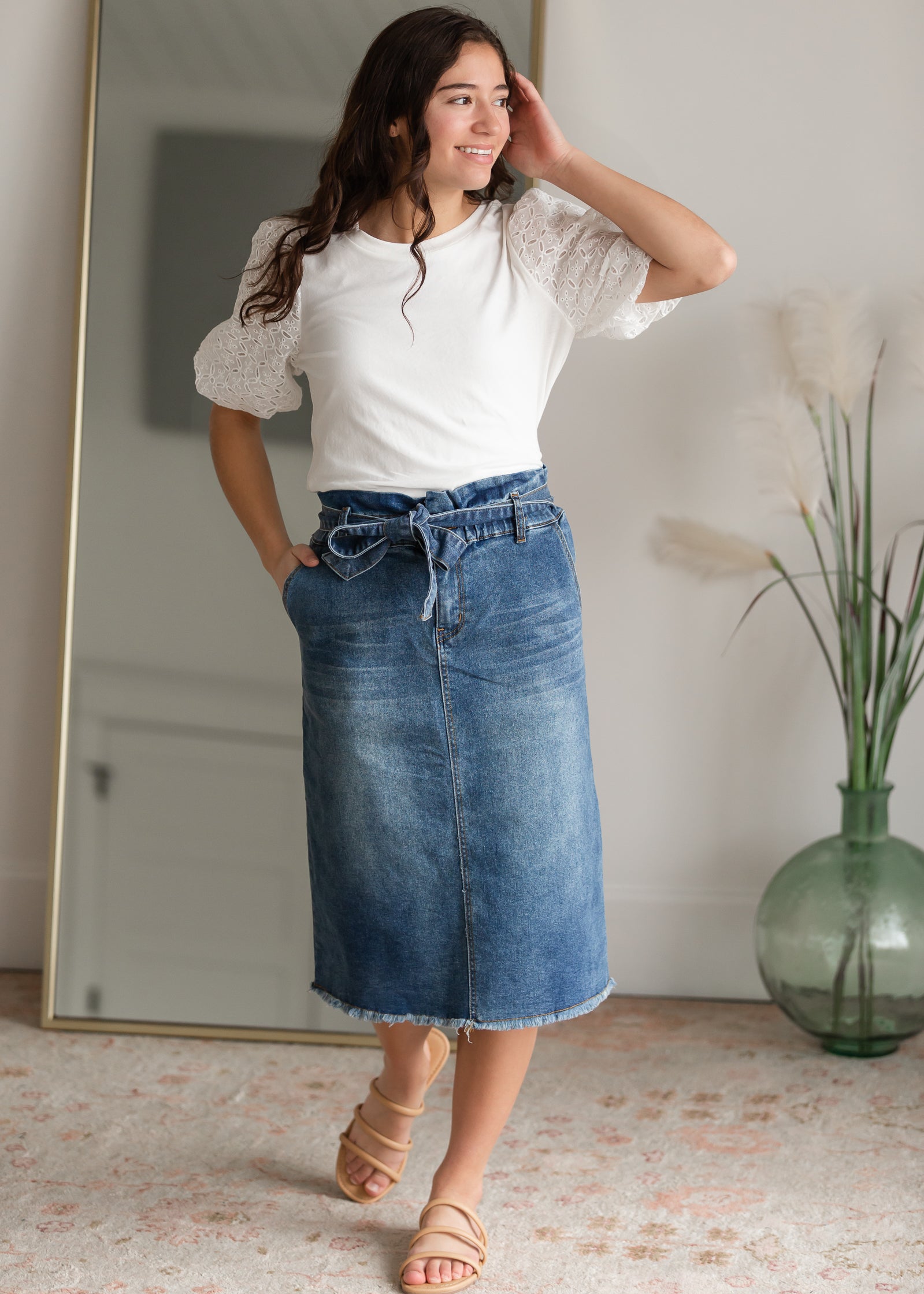 Paperbag Denim Midi Skirt Skirts Hayden