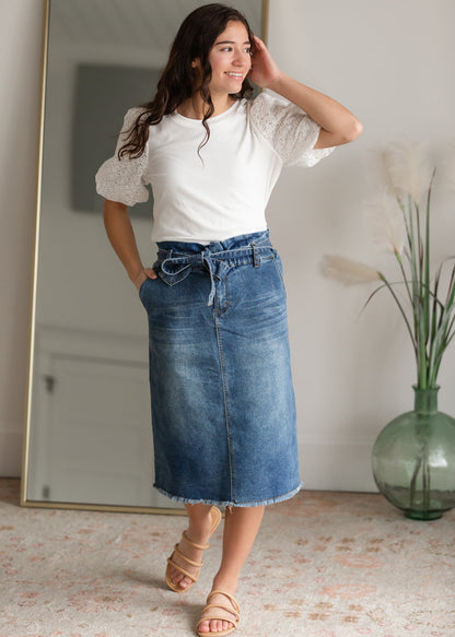 Paperbag Denim Midi Skirt Skirts Hayden