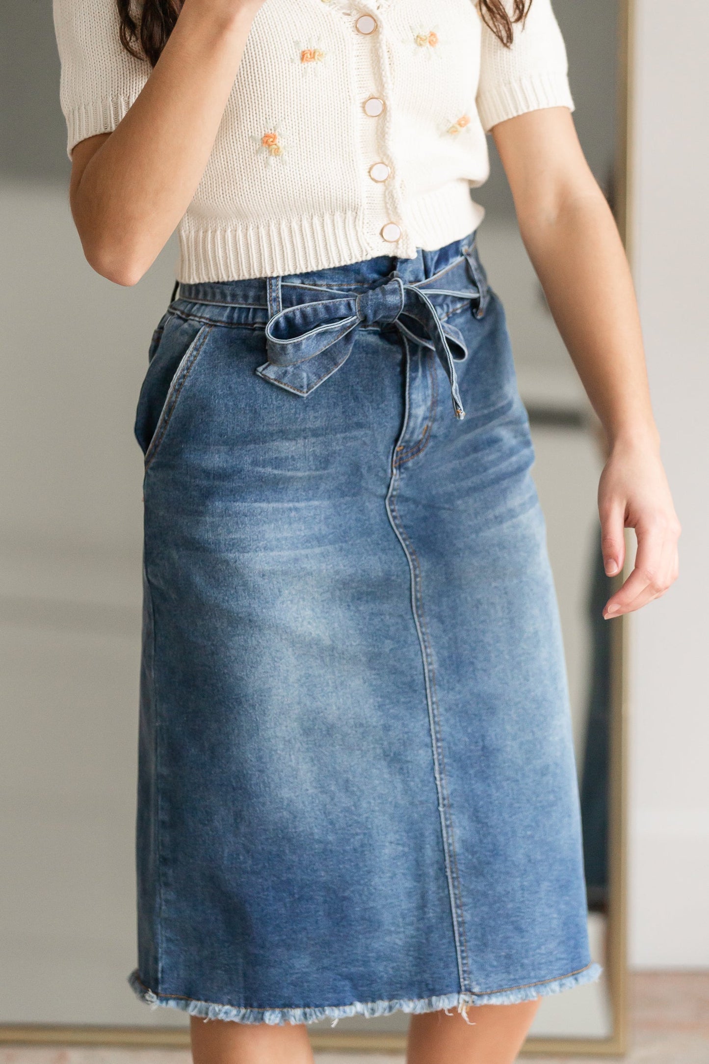 Paperbag Denim Midi Skirt Skirts Hayden