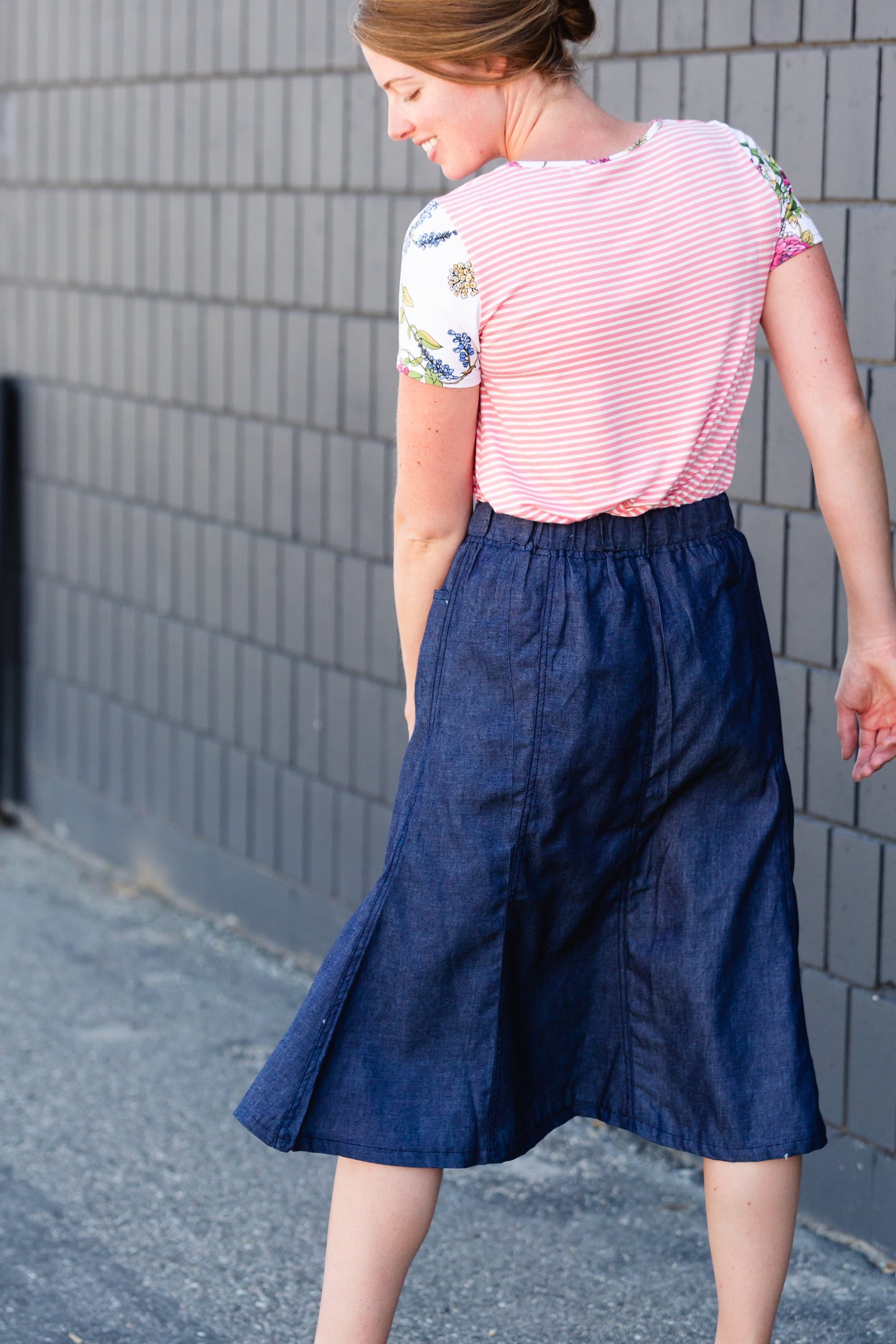 Pin Striped + Floral Short Sleeve Top - Final Sale Tops