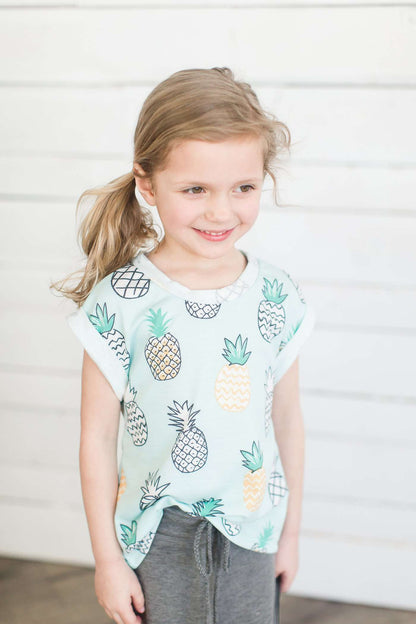 Pineapple Print Tee Tops