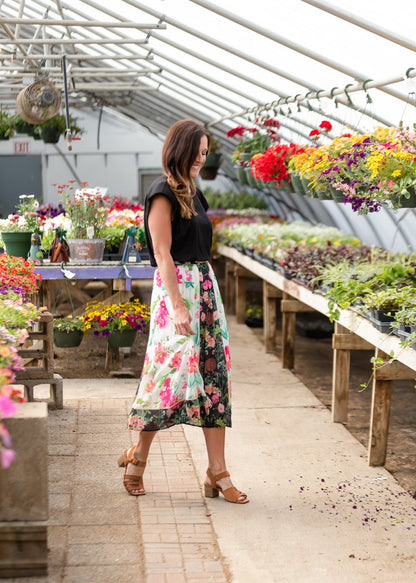 Pink + Black Floral Midi Skirt - FINAL SALE Skirts