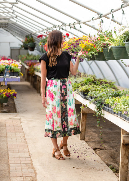 Pink + Black Floral Midi Skirt - FINAL SALE Skirts