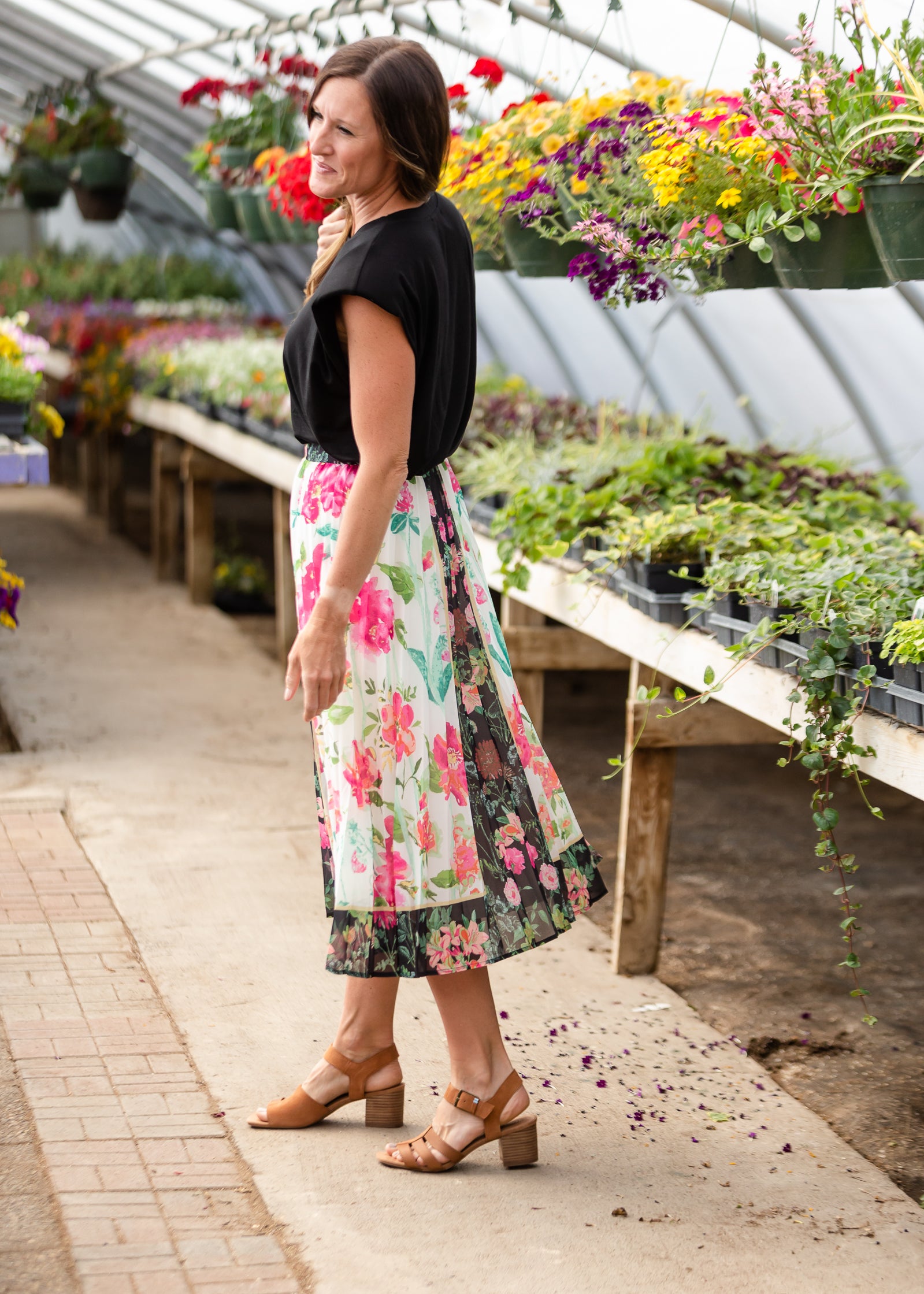 Pink + Black Floral Midi Skirt - FINAL SALE Skirts