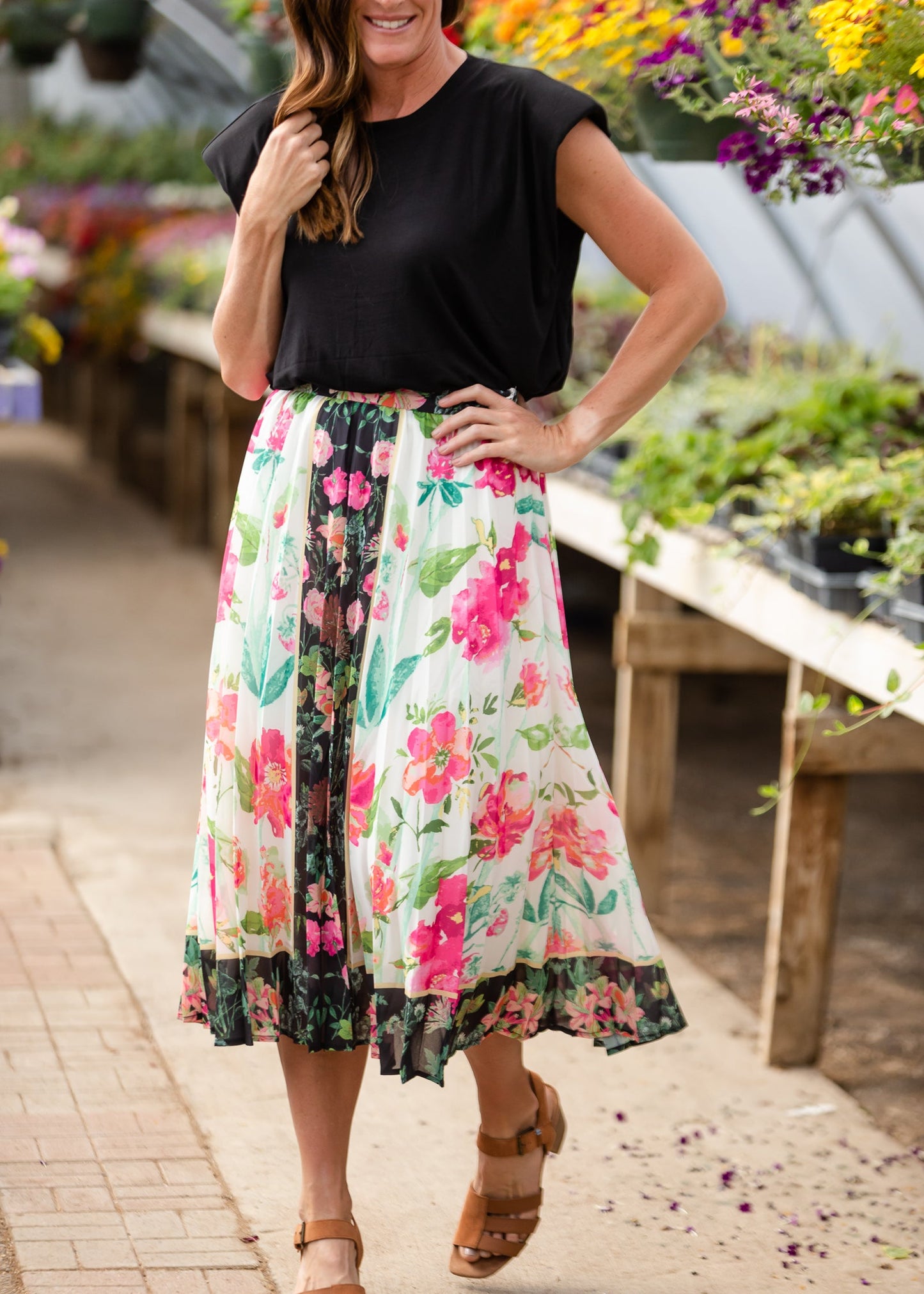 Pink + Black Floral Midi Skirt - FINAL SALE Skirts