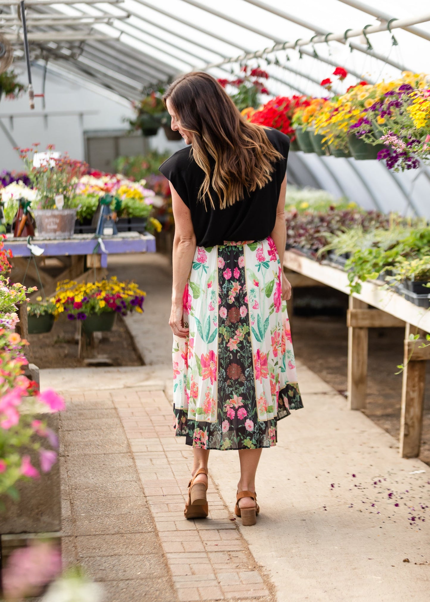 Pink + Black Floral Midi Skirt - FINAL SALE Skirts