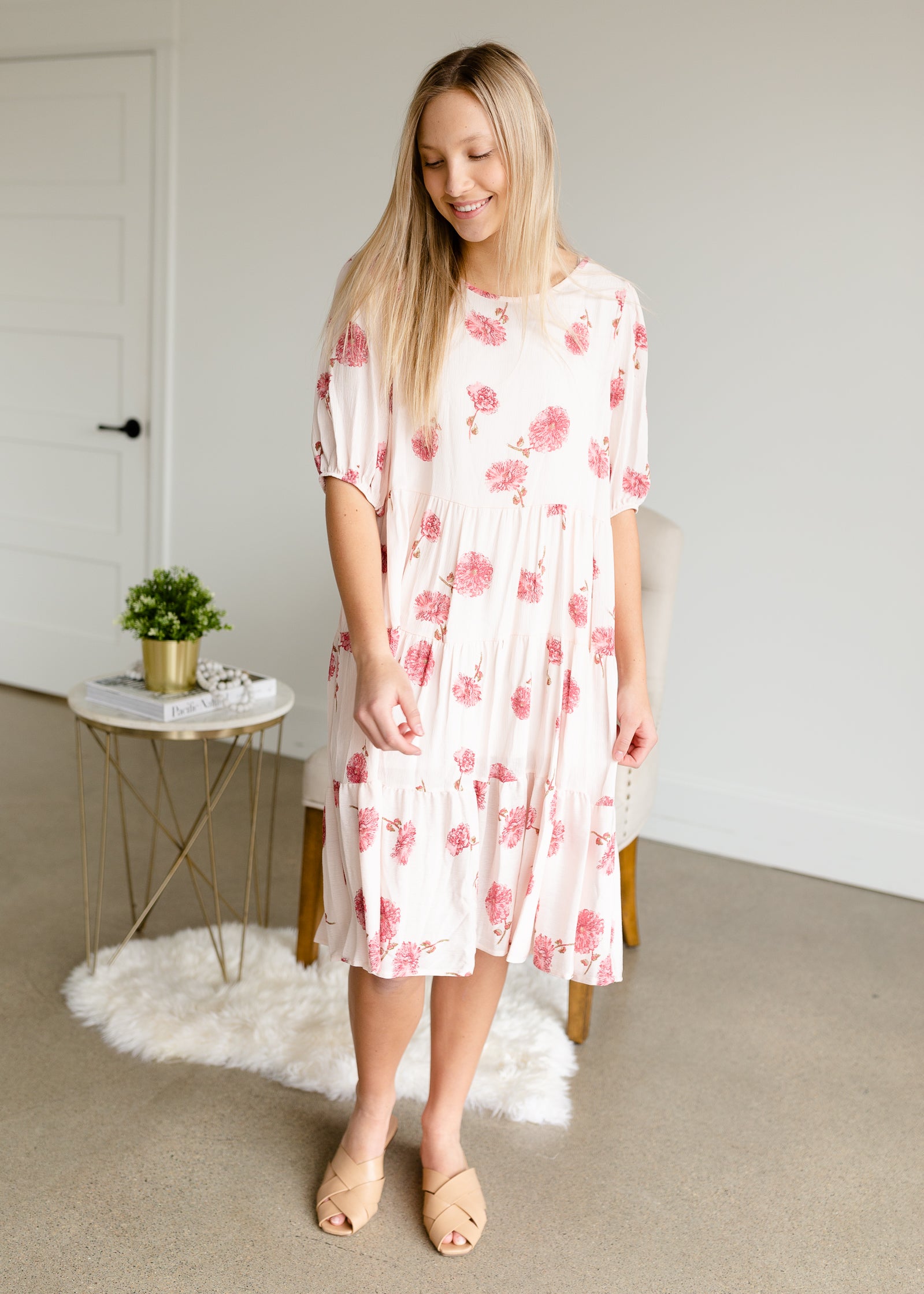 Pink Floral Tiered Midi Dress - FINAL SALE Dresses