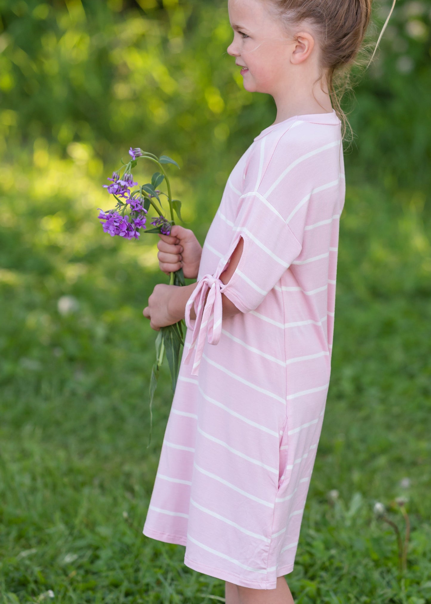 Pink Striped Tie Sleeve Midi Dress - FINAL SALE Dresses