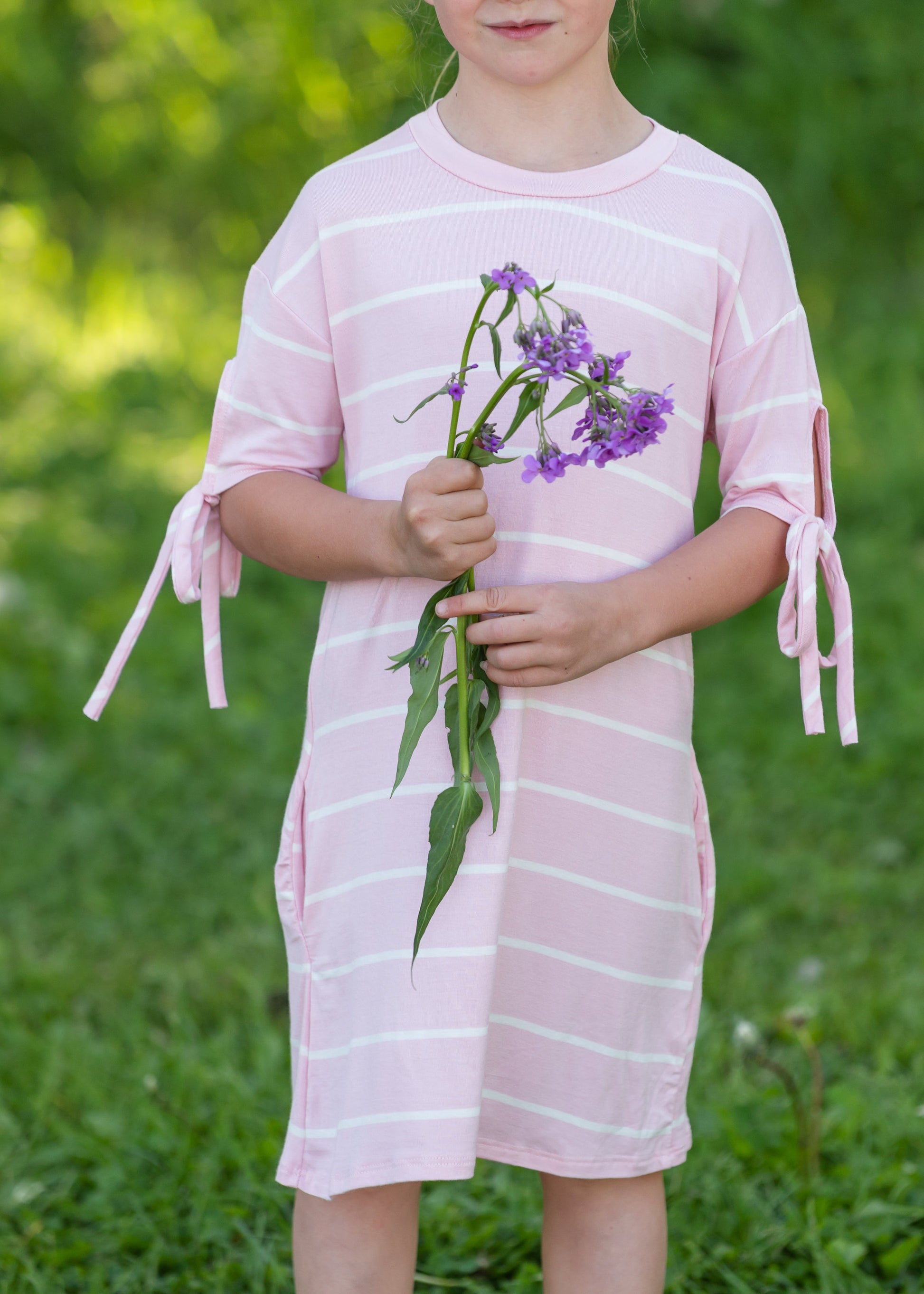 Pink Striped Tie Sleeve Midi Dress - FINAL SALE Dresses