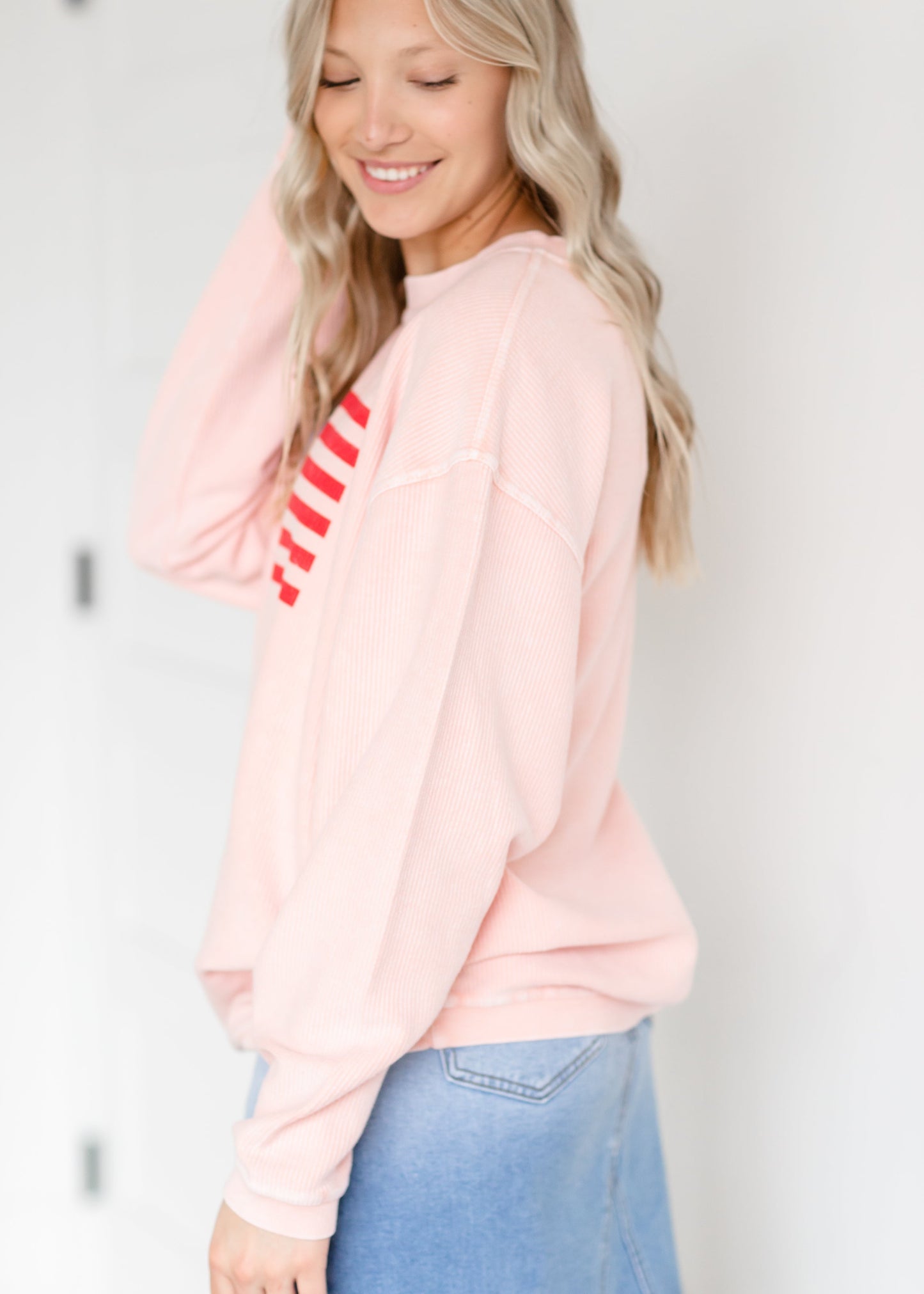 Pink USA Flag Crewneck Sweatshirt Tops