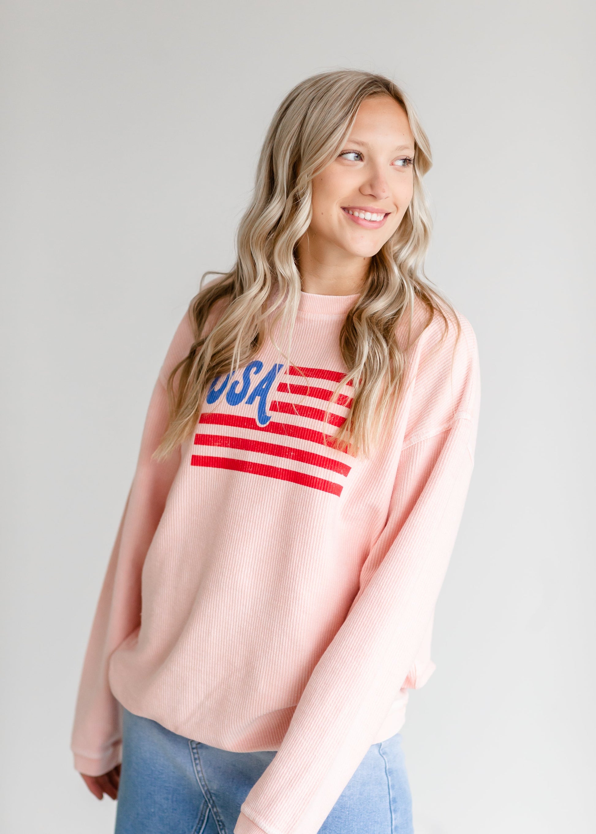 Pink USA Flag Crewneck Sweatshirt Tops