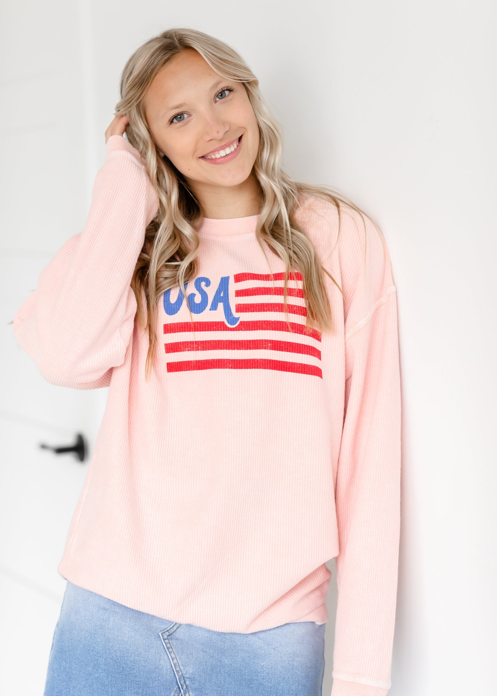 Pink USA Flag Crewneck Sweatshirt Tops