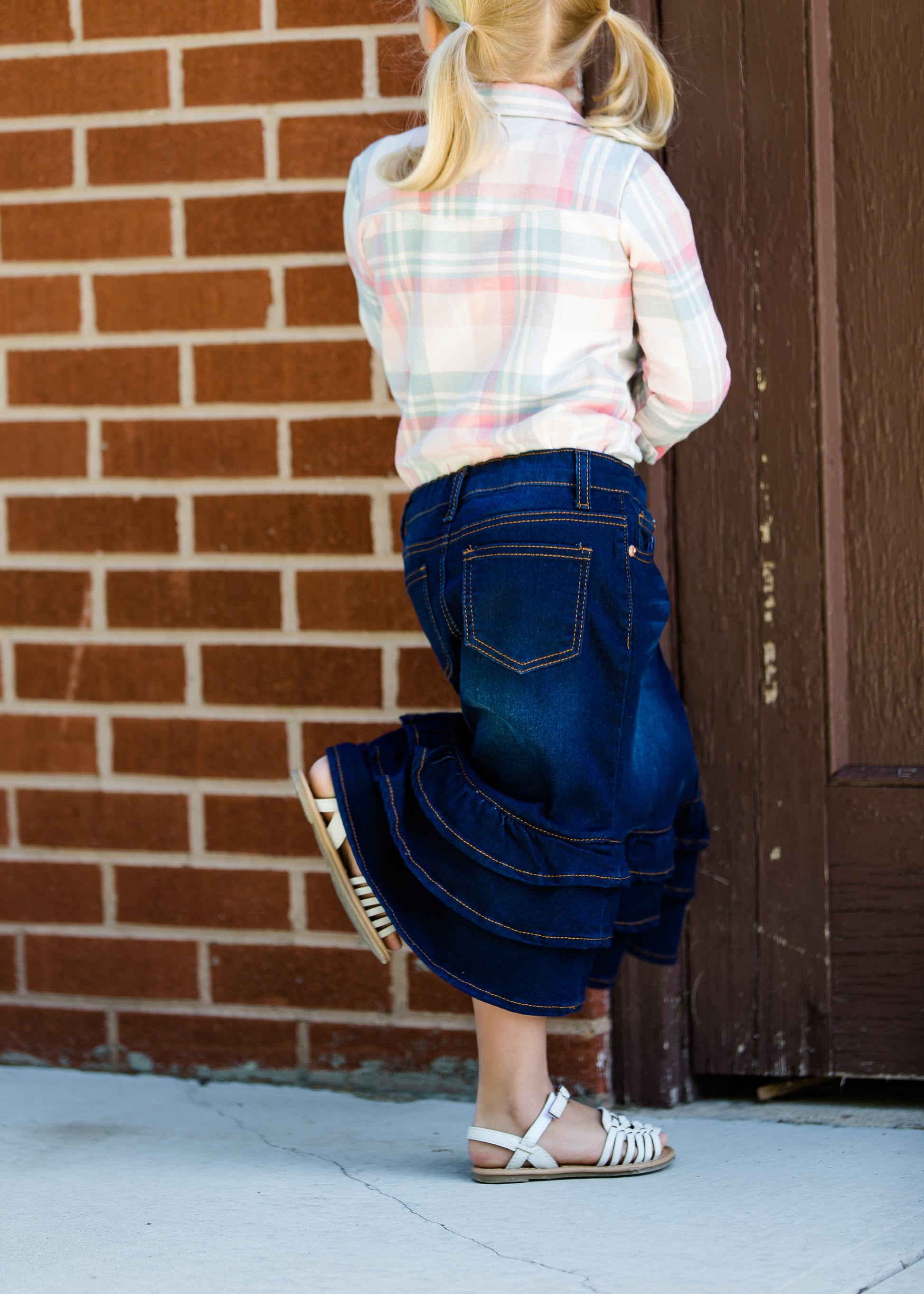 plaid button up pink and mint top