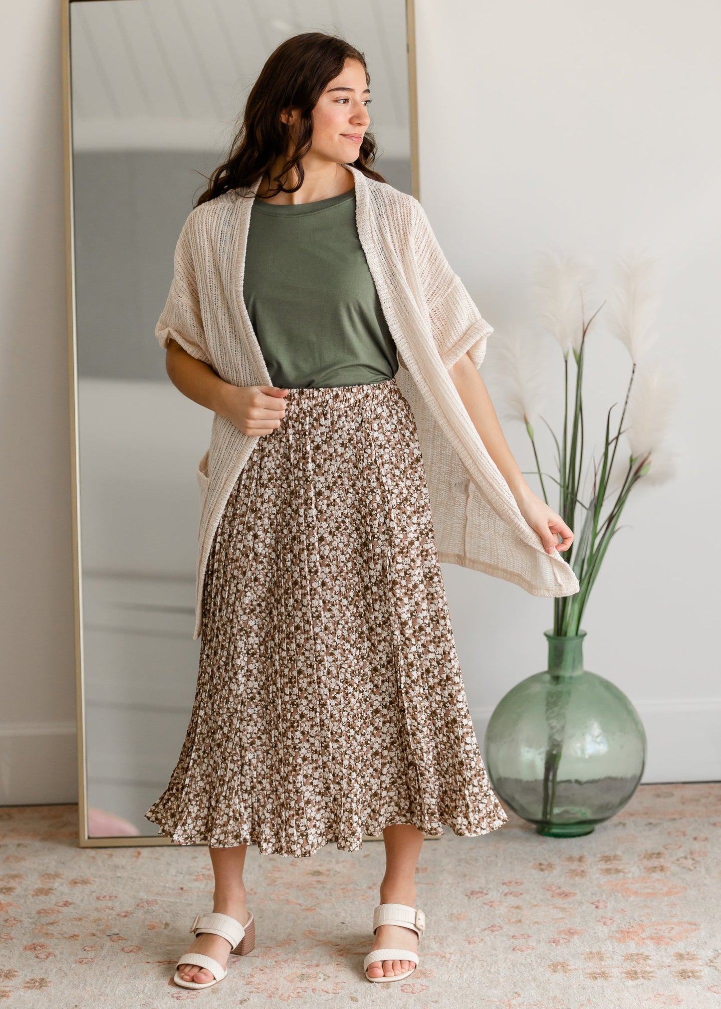 Pleated Ditsy Print Midi Skirt Skirts Hayden