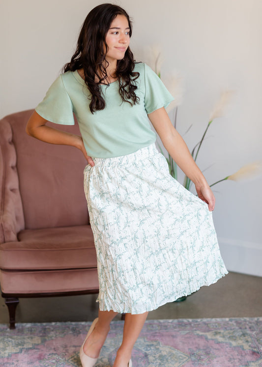 Pleated Green Dot Midi Skirt Skirts Mikarose