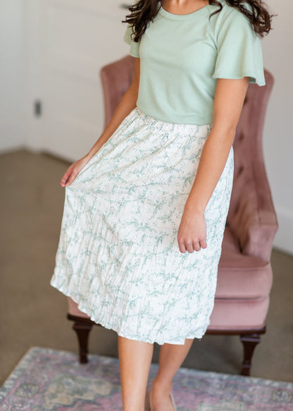 Pleated Green Dot Midi Skirt Skirts Mikarose