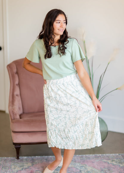 Pleated Green Dot Midi Skirt Skirts Mikarose