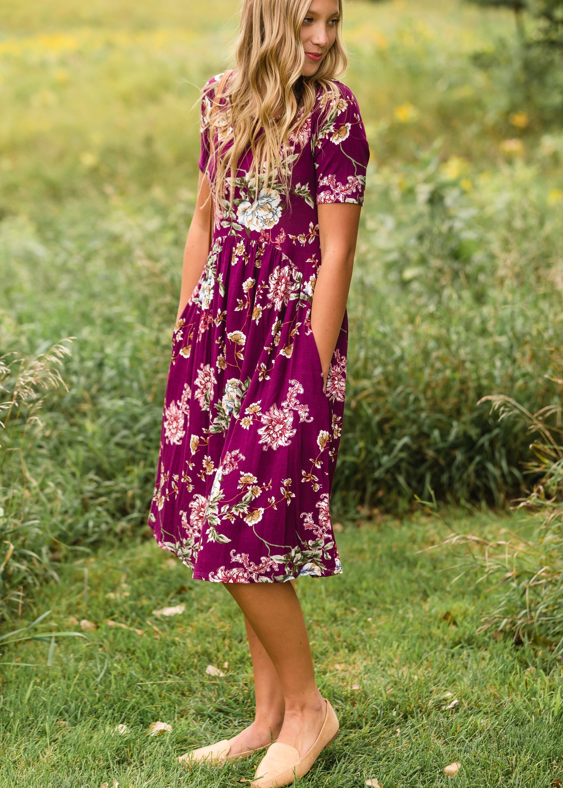 Plum Floral Pocket Midi Dress - FINAL SALE Dresses