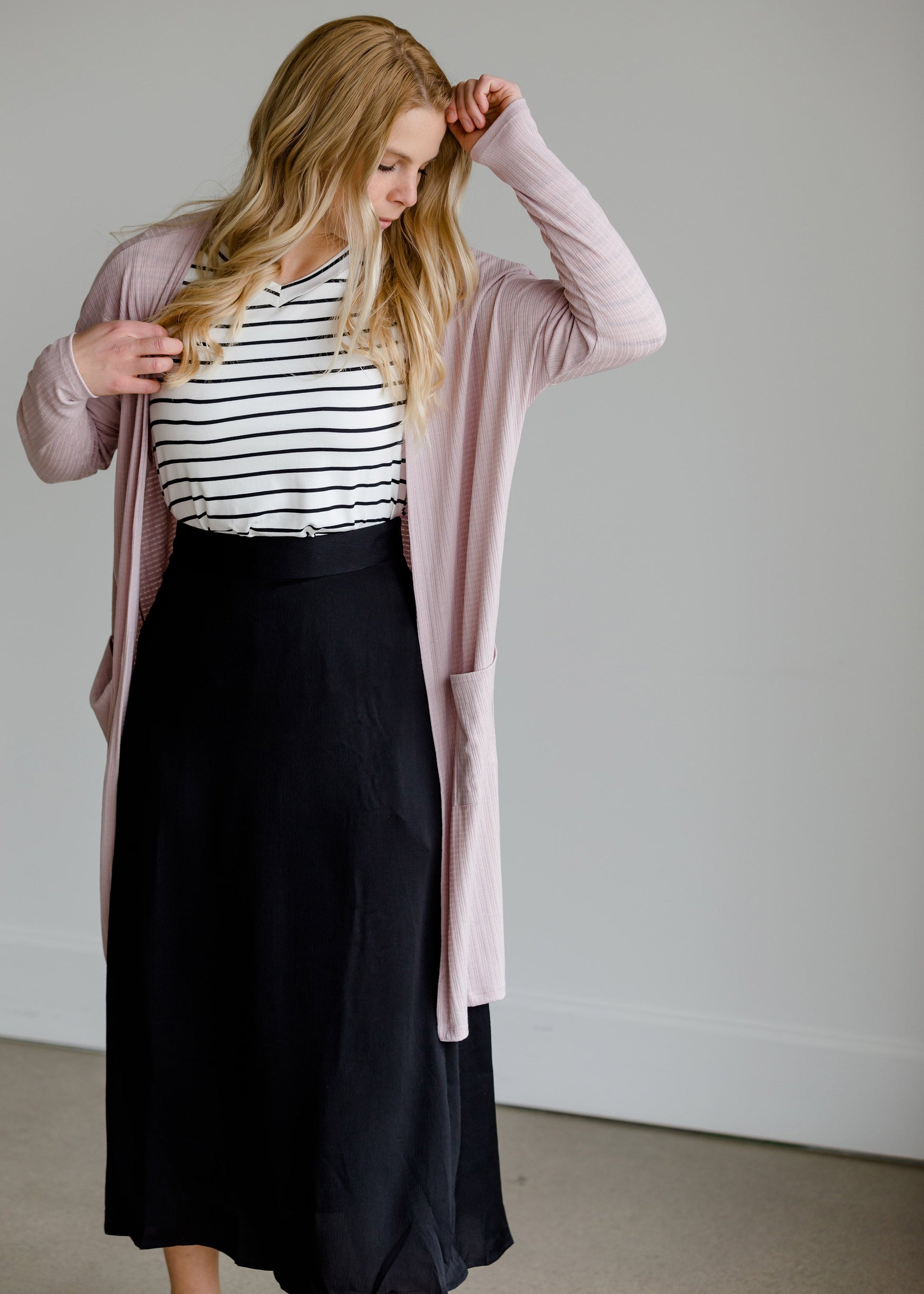 Pointelle Ribbed Pink Pocket Cardigan - FINAL SALE Layering Essentials