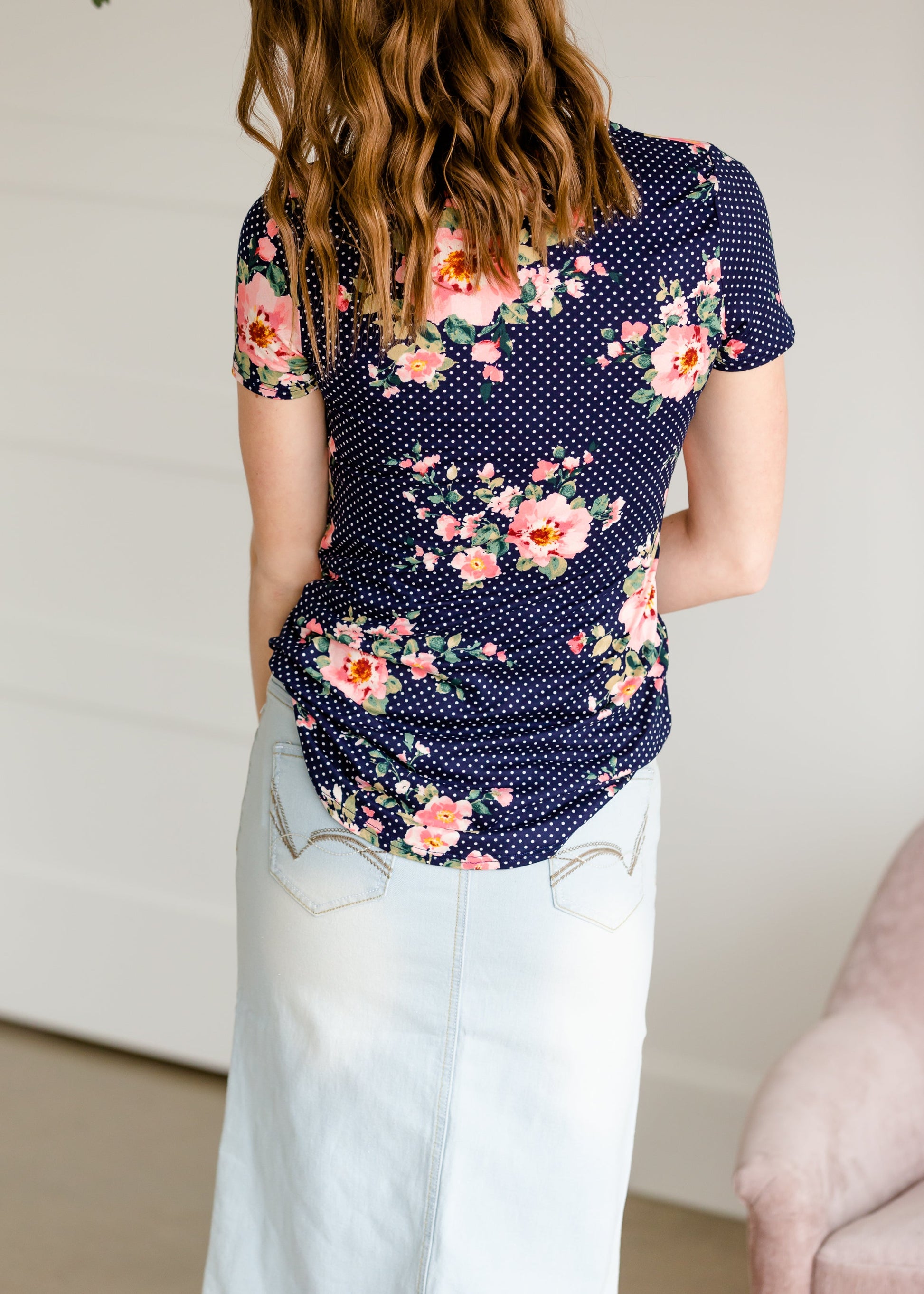 Polka Dot Floral Short Sleeve Tee - FINAL SALE Tops