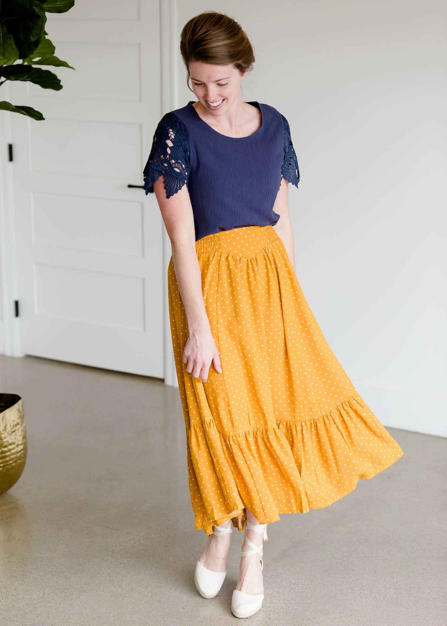 Polka Dot High Waist Ruffle Maxi Skirt - FINAL SALE Skirts