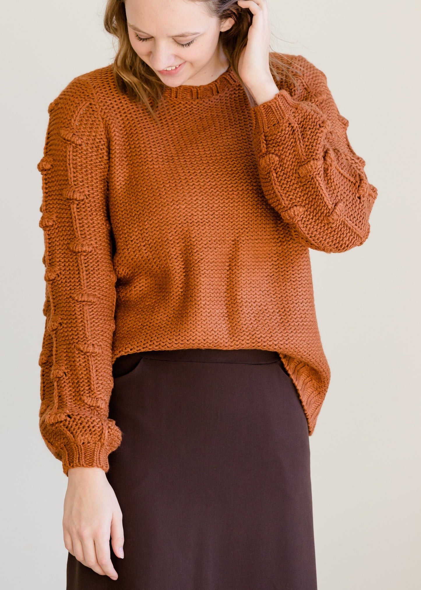 Puff Sleeve Crew Neck Sweater Tops