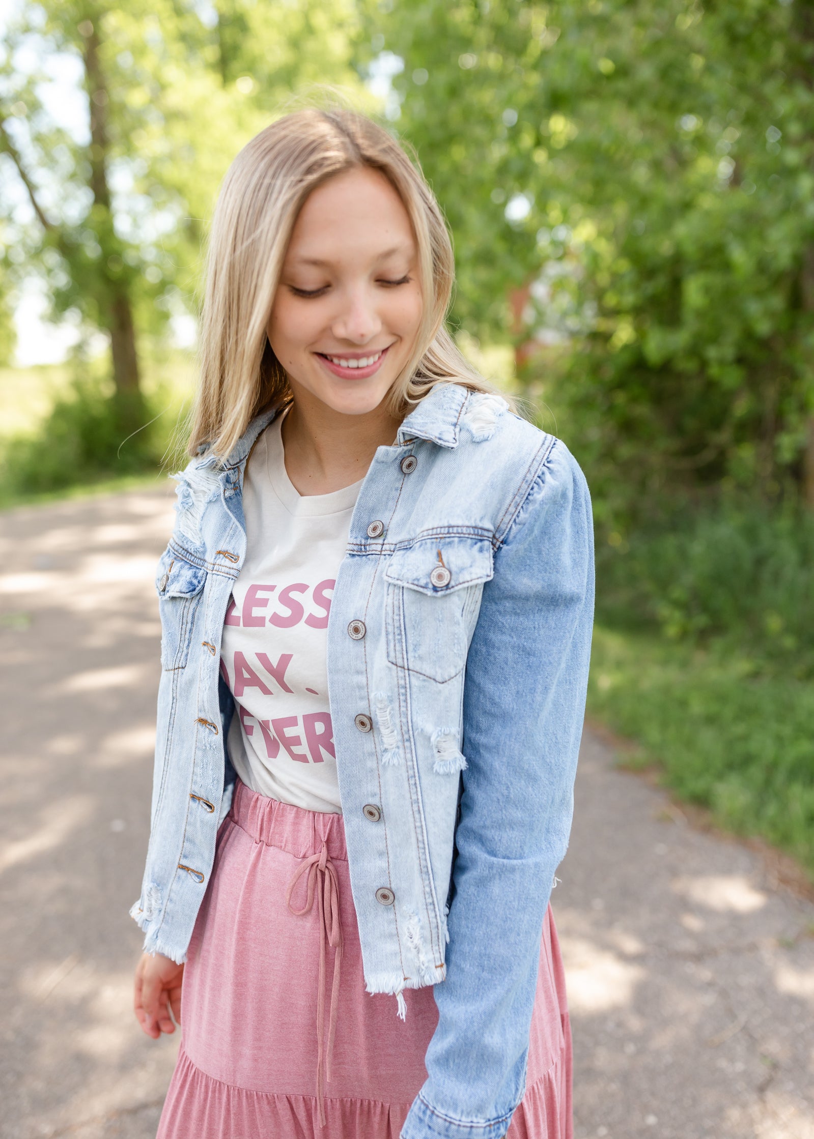 Puff Sleeve Distressed Denim Jacket Tops