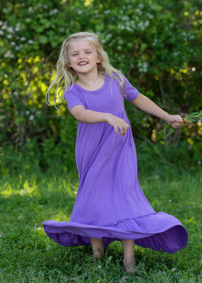 Purple High Waist Ruffle Hem Maxi Dress Dresses