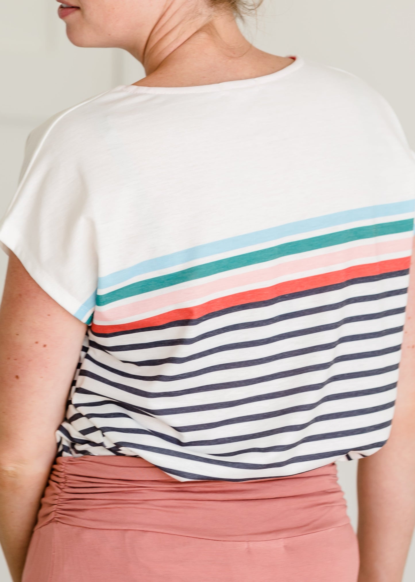 Rainbow Striped French Terry Tee Tops