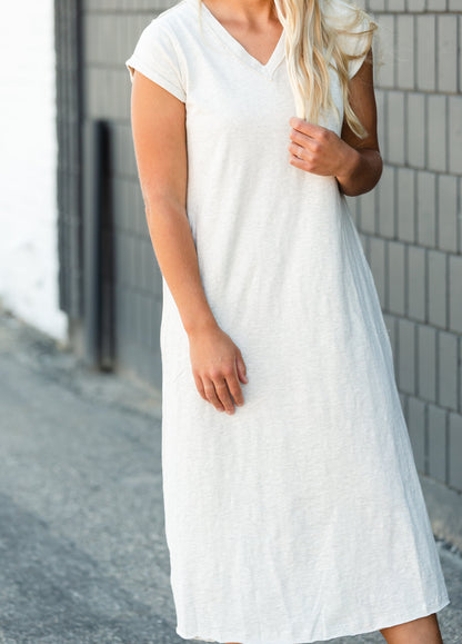 Raw Hem V-Neck Oatmeal Dress Dresses