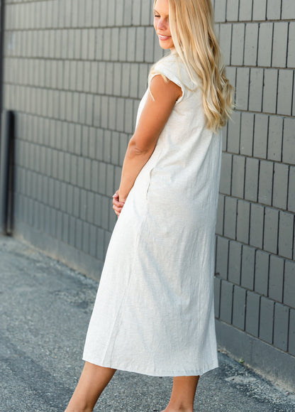 Raw Hem V-Neck Oatmeal Dress Dresses