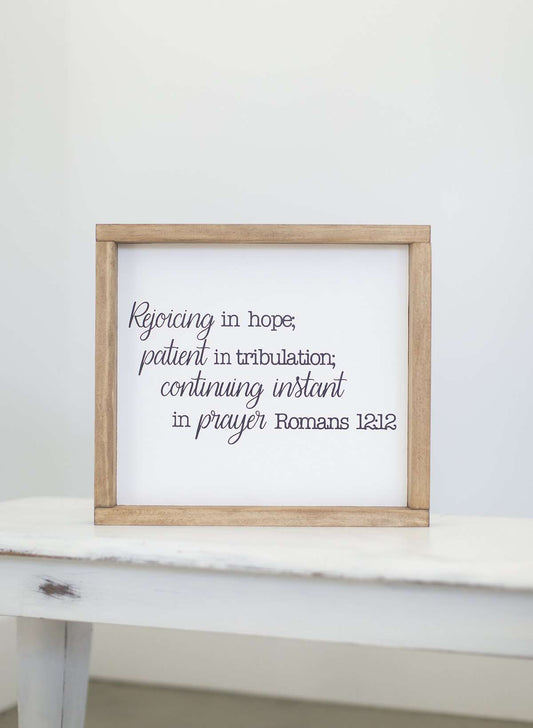 Rejoice in hope wood frame signboard