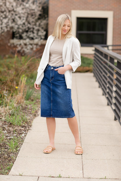 Remi Dark Wash Denim Midi Skirt Skirts