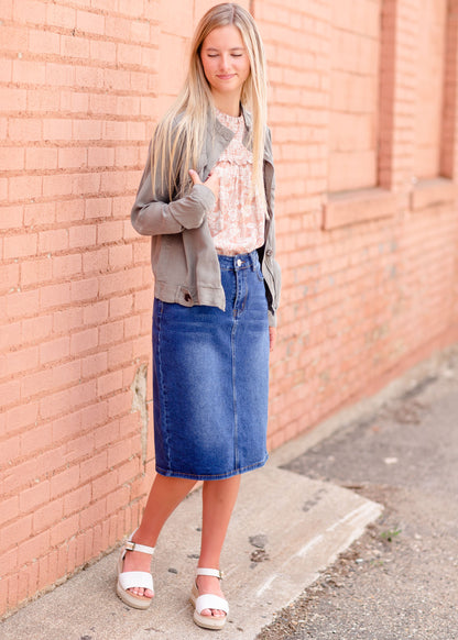 Remi Dark Wash Denim Midi Skirt Skirts