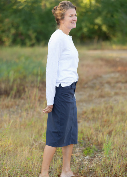 Remi Navy Night Denim Midi Skirt Skirts