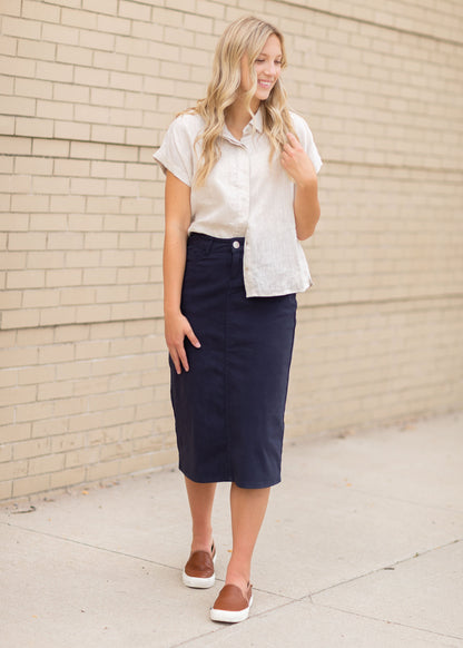 Remi Navy Night Denim Midi Skirt Skirts