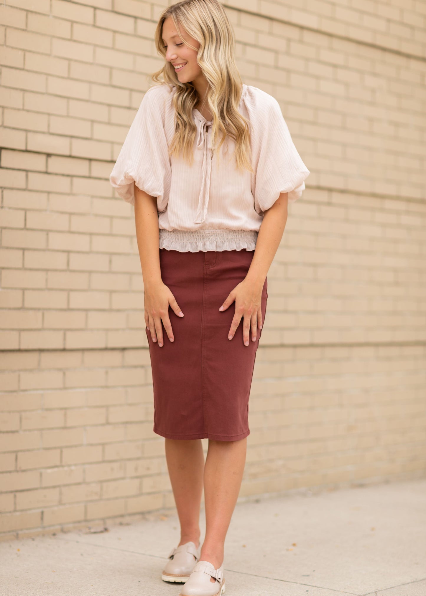 This Remi is a straight fit skirt that is a fan favorite Inherit Design. This rosewood color is gorgeous and will go with all the things. It comes in sizes 26" + 29" lengths with a slit in the back for walkability.