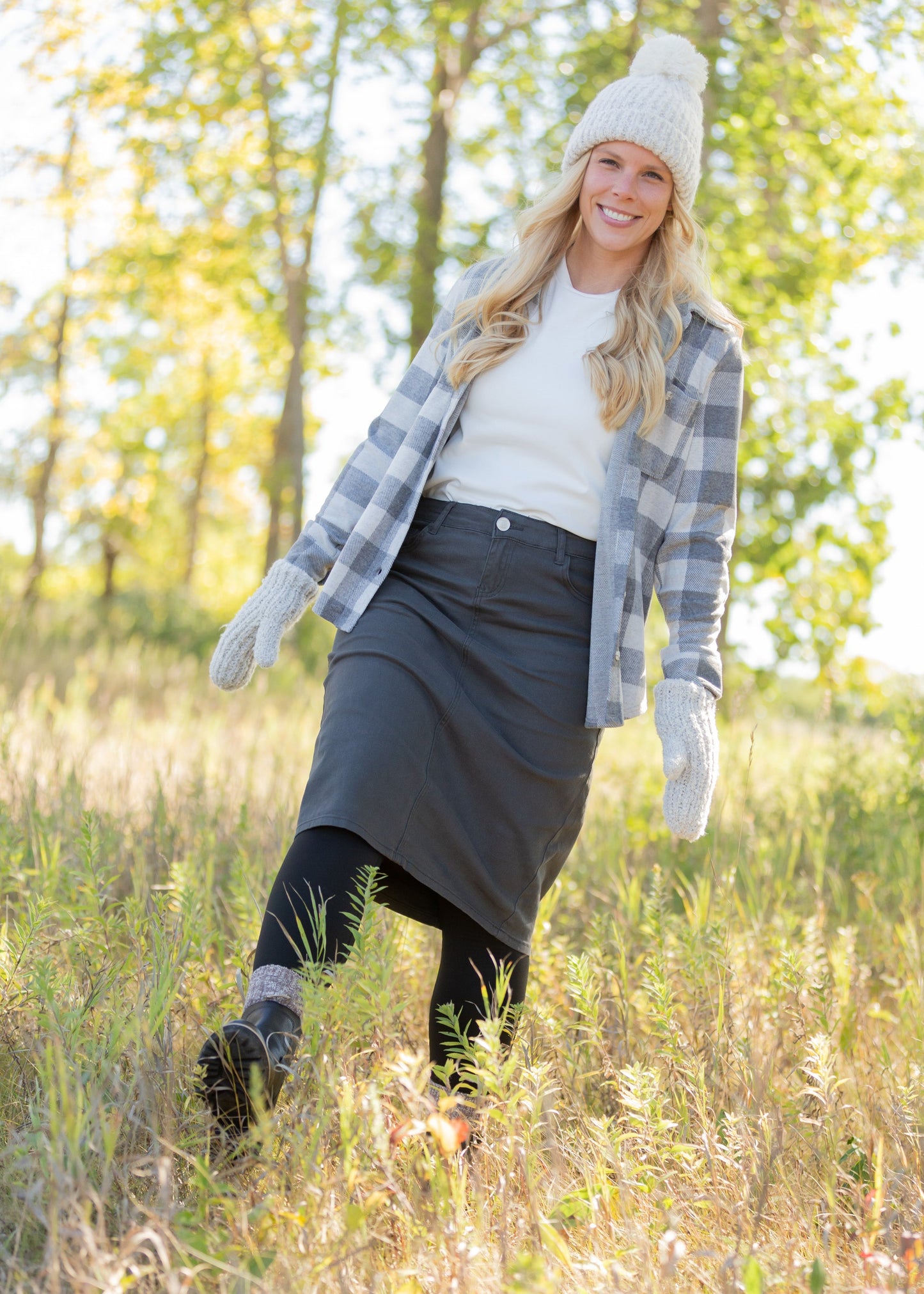 Remi Smokey Charcoal Denim Midi Skirt Skirts