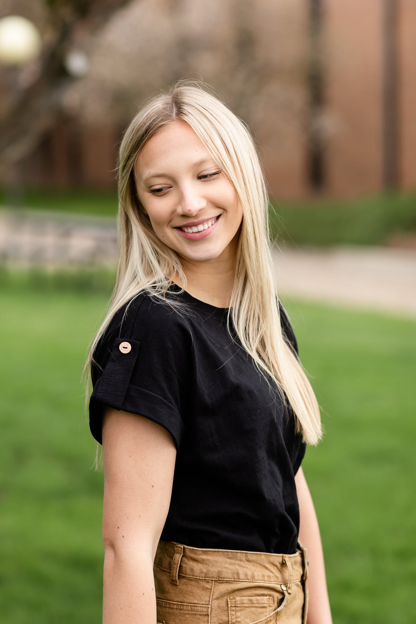 Rolled Short Sleeve With Button Detail Tops