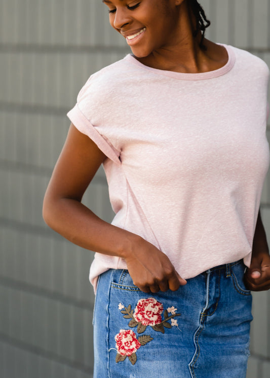 Rolled Sleeve Solid Pink Knit Top - FINAL SALE Tops